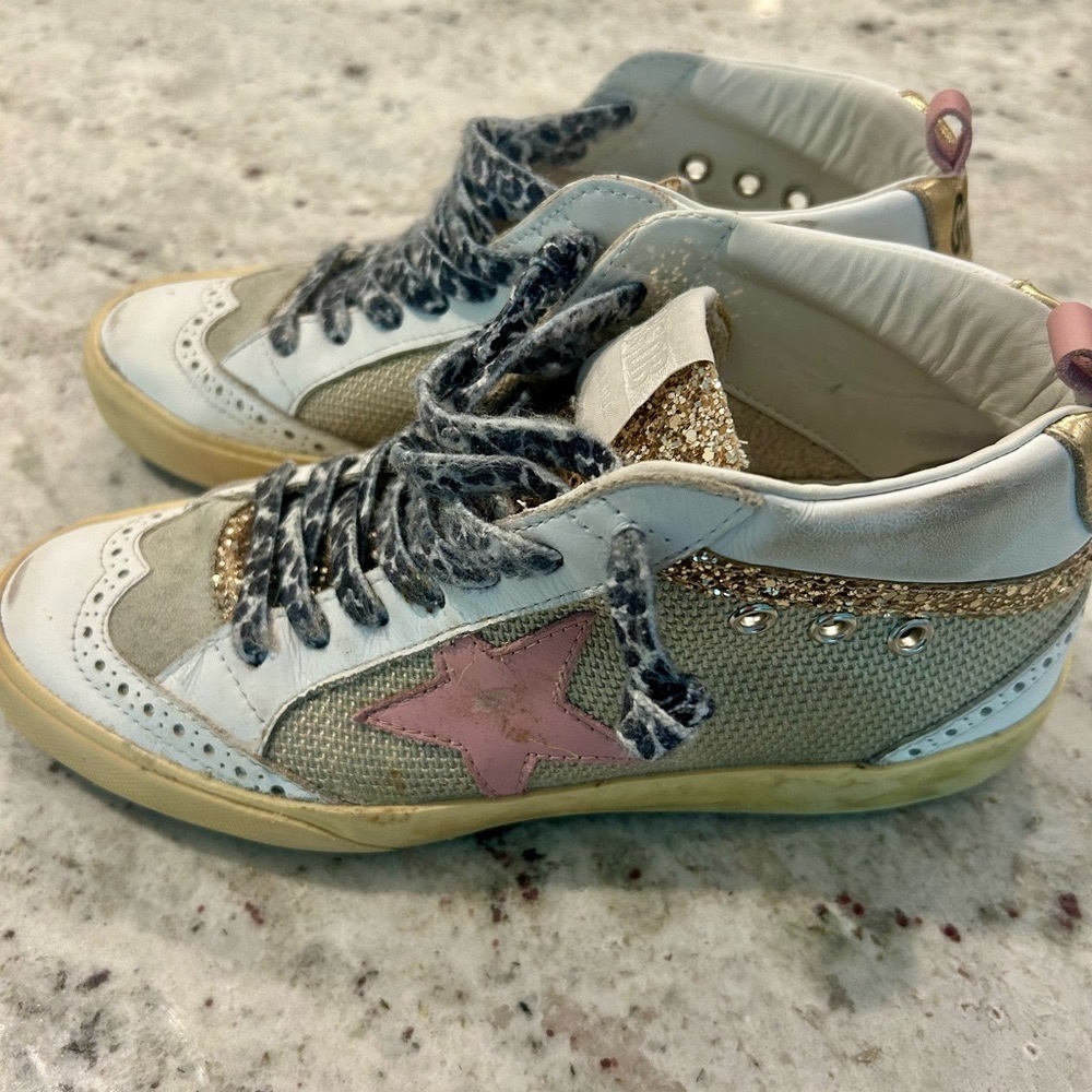 Golden Goose Women's Sneakers - Pink Star and Leopard Laces size 38